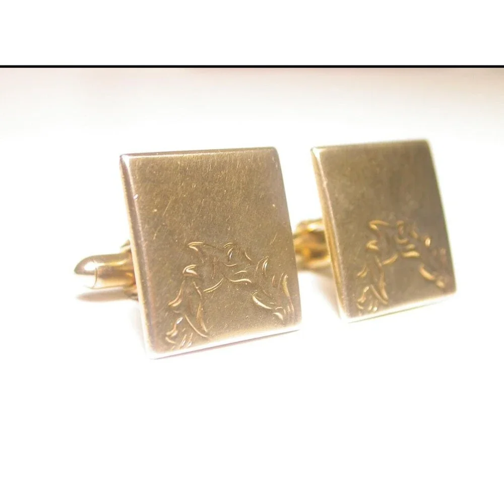 Vintage Swank Yellow Gold Plated Leaf Floral Cufflinks
